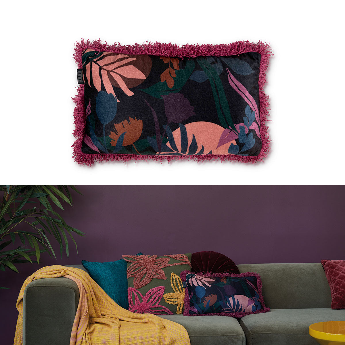 Bedding House Fleura Multi Filled Oblong Cushion V442-HIN-CUSHION-FLEURA-MULTI-RE