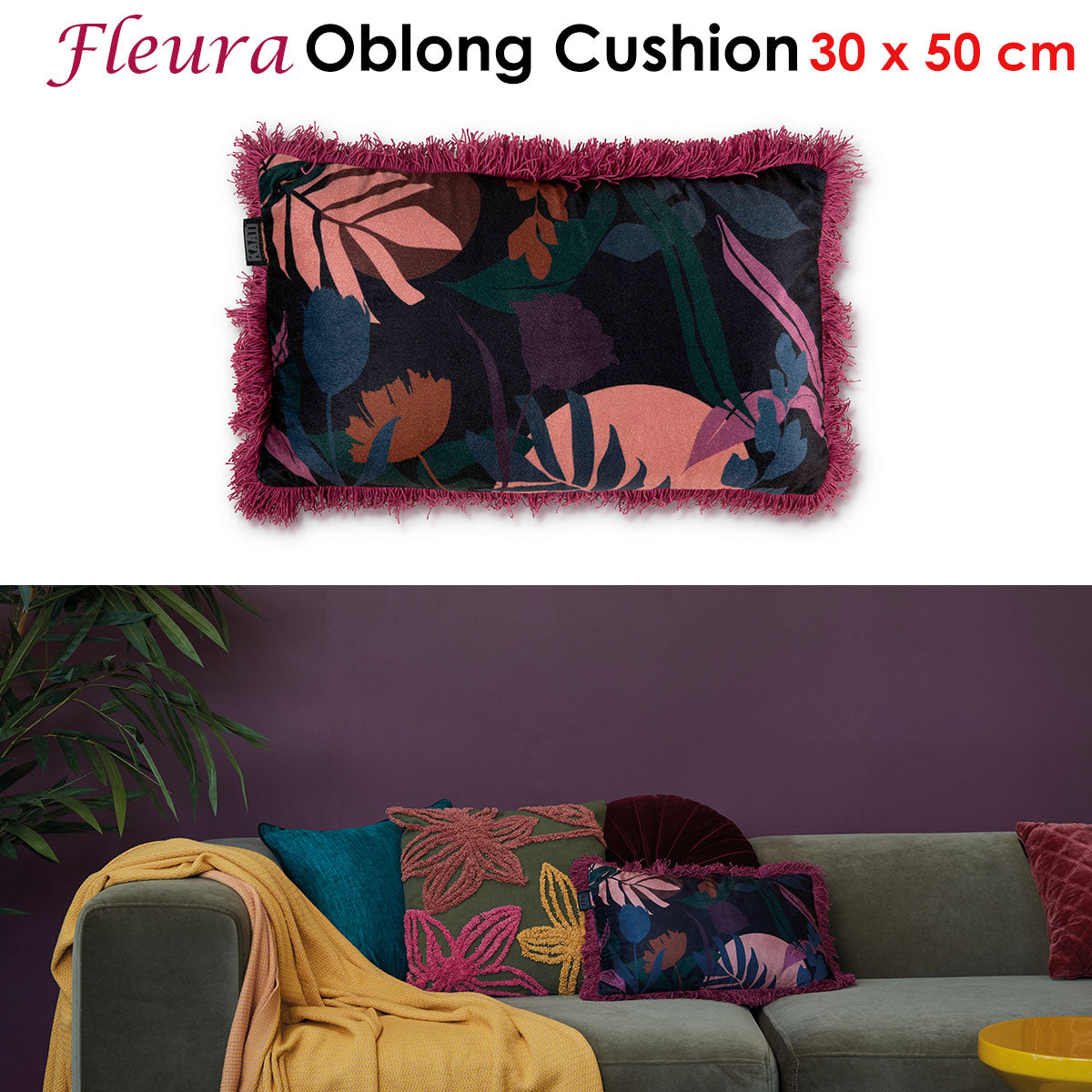 Bedding House Fleura Multi Filled Oblong Cushion V442-HIN-CUSHION-FLEURA-MULTI-RE