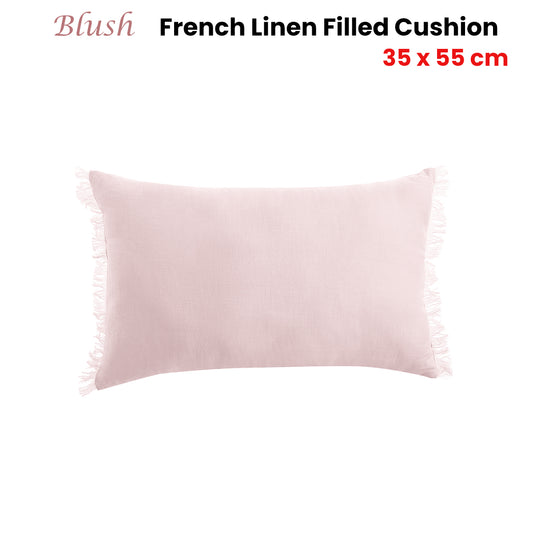 Vintage Design Homewares Blush French Linen Filled Cushion Oblong - 35cm x 55cm V442-HIN-CUSHION-FRENCHLINEN-BLUSH-RE