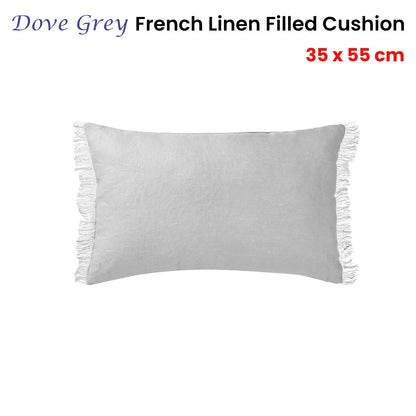 Vintage Design Homewares Dove Grey French Linen Filled Cushion Oblong - 35cm x 55cm V442-HIN-CUSHION-FRENCHLINEN-DOVEGREY-RE