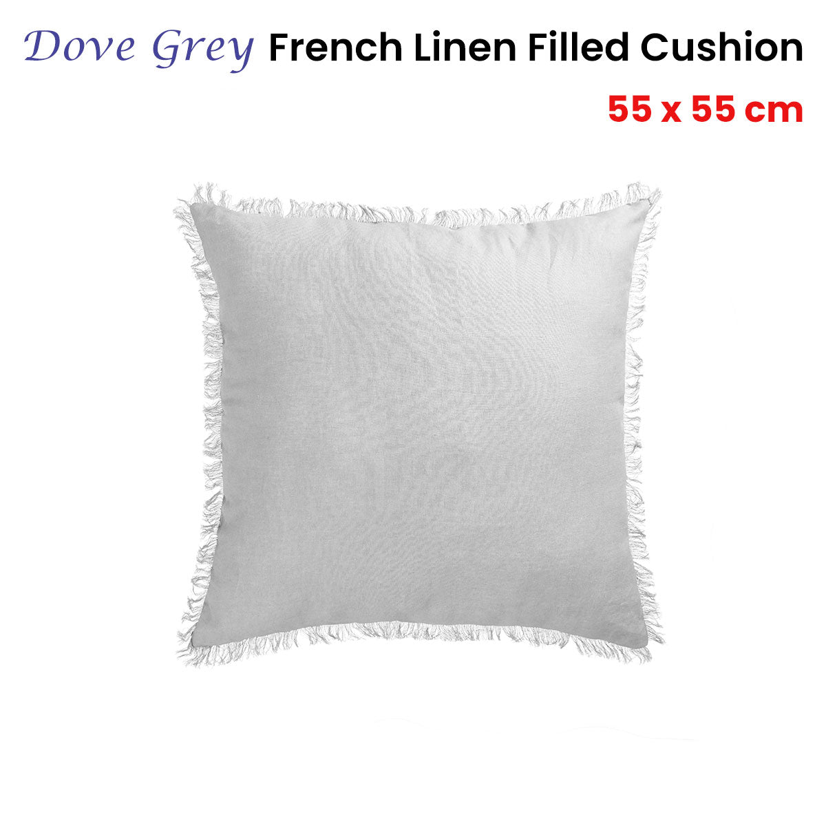 Vintage Design Homewares Dove Grey French Linen Filled Cushion Square - 55cm x 55cm V442-HIN-CUSHION-FRENCHLINEN-DOVEGREY-SQ
