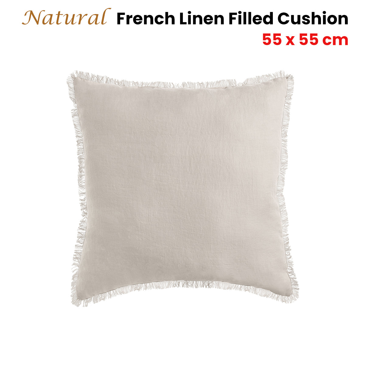 Vintage Design Homewares Natural French Linen Filled Cushion Square - 55cm x 55cm V442-HIN-CUSHION-FRENCHLINEN-NATURAL-SQ