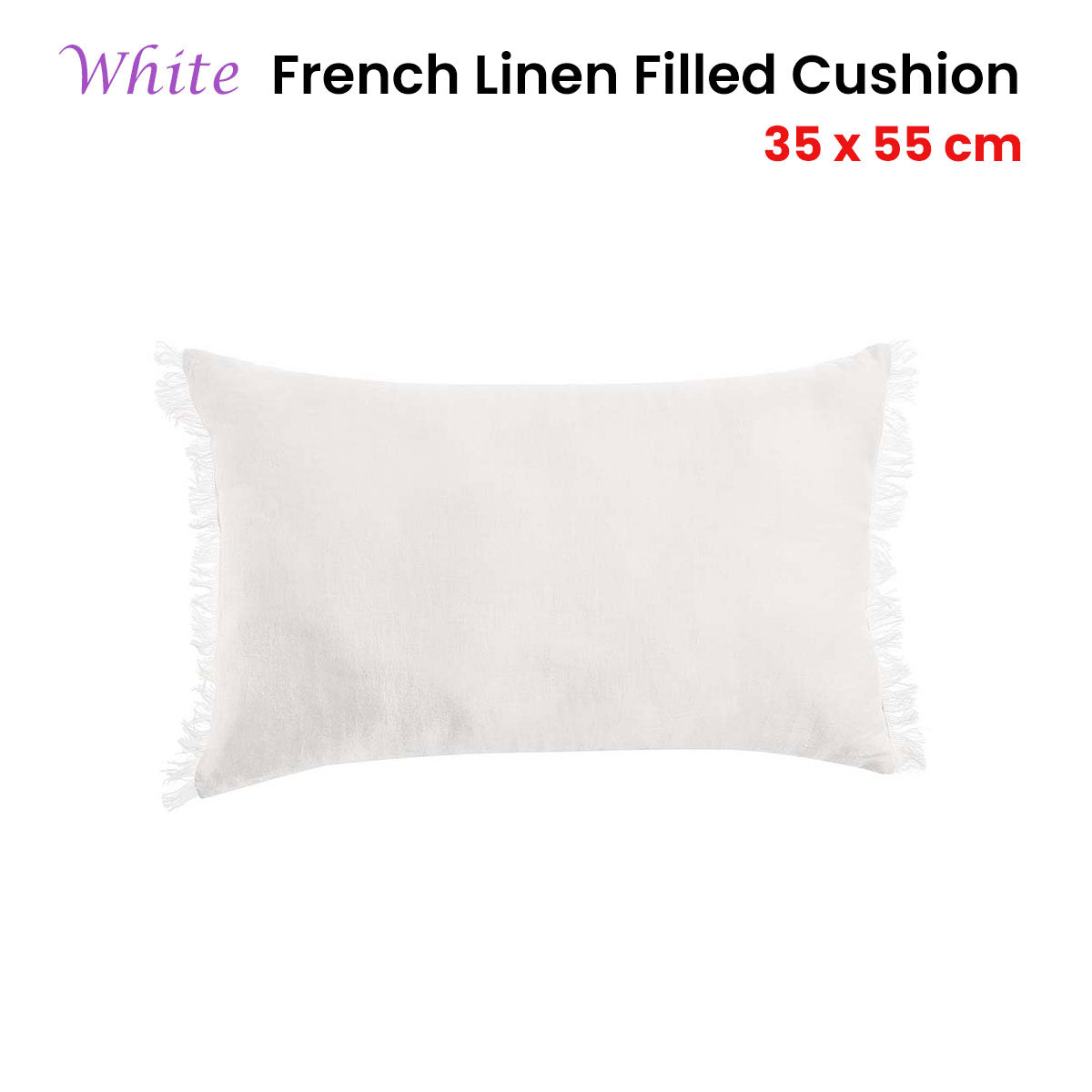 Vintage Design Homewares White French Linen Filled Cushion Oblong - 35cm x 55cm V442-HIN-CUSHION-FRENCHLINEN-WHITE-RE