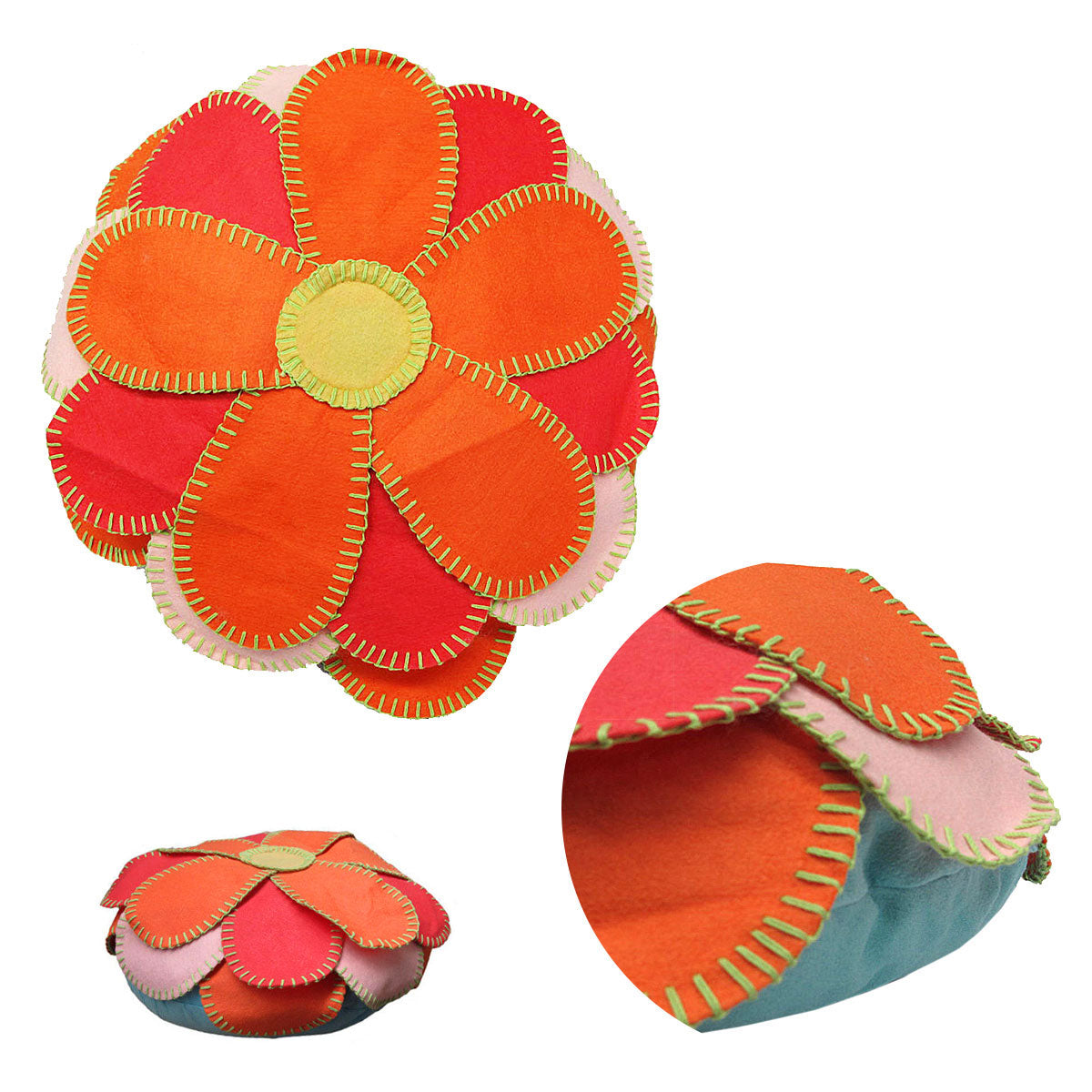 Girls Georgia Flower Applique Round Filled Cushion 40 cm Diameter V442-HIN-CUSHION-GEORGIAFLOWER-ORANGE-RD