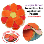 Girls Georgia Flower Applique Round Filled Cushion 40 cm Diameter V442-HIN-CUSHION-GEORGIAFLOWER-ORANGE-RD