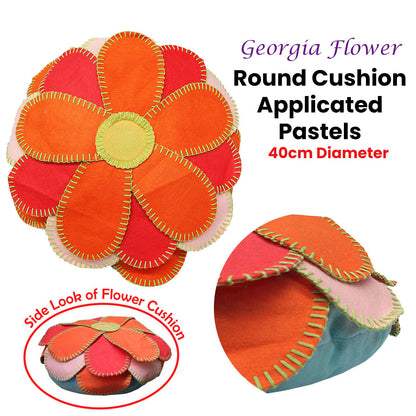 Girls Georgia Flower Applique Round Filled Cushion 40 cm Diameter V442-HIN-CUSHION-GEORGIAFLOWER-ORANGE-RD