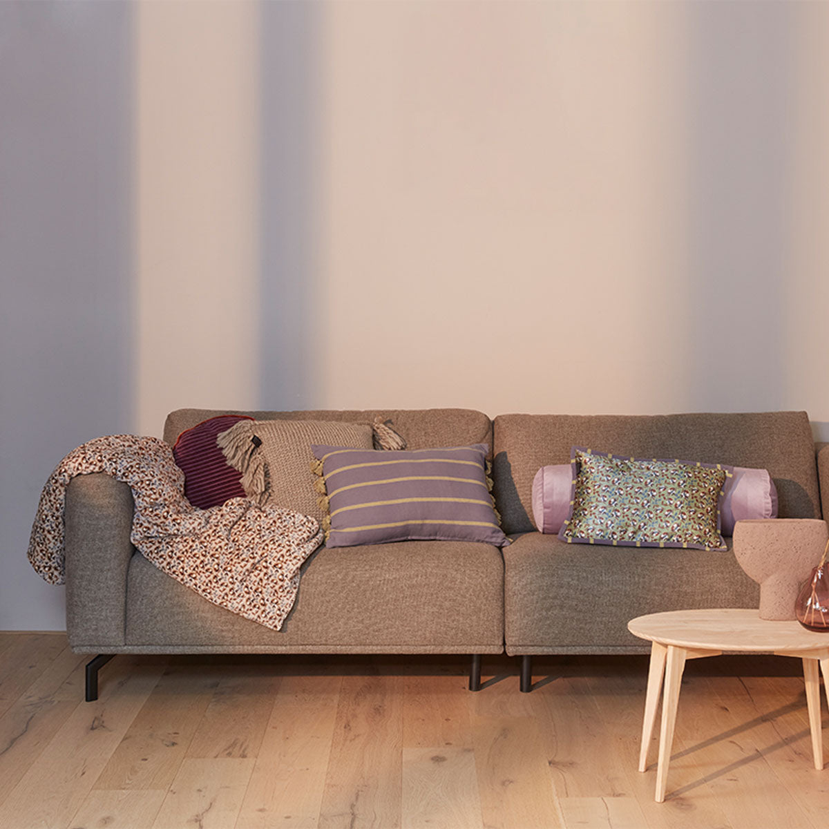 KAAT Amsterdam Jelke Mauve Stripes Oblong Filled Cushion 40cm x 60cm V442-HIN-CUSHION-JELKE-MAUVE-RE