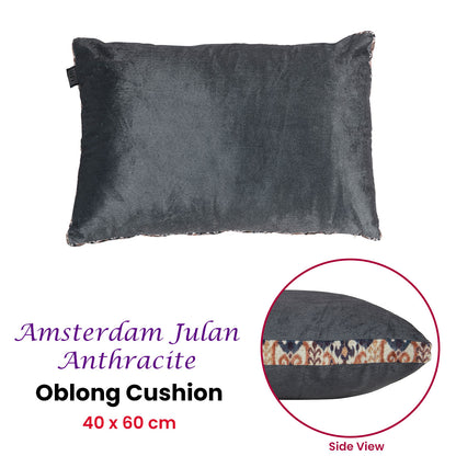 KAAT Amsterdam Julan Anthracite Velvet Oblong Filled Cushion 40cm x 60cm V442-HIN-CUSHION-JULAN-ANTHRACITE-RE