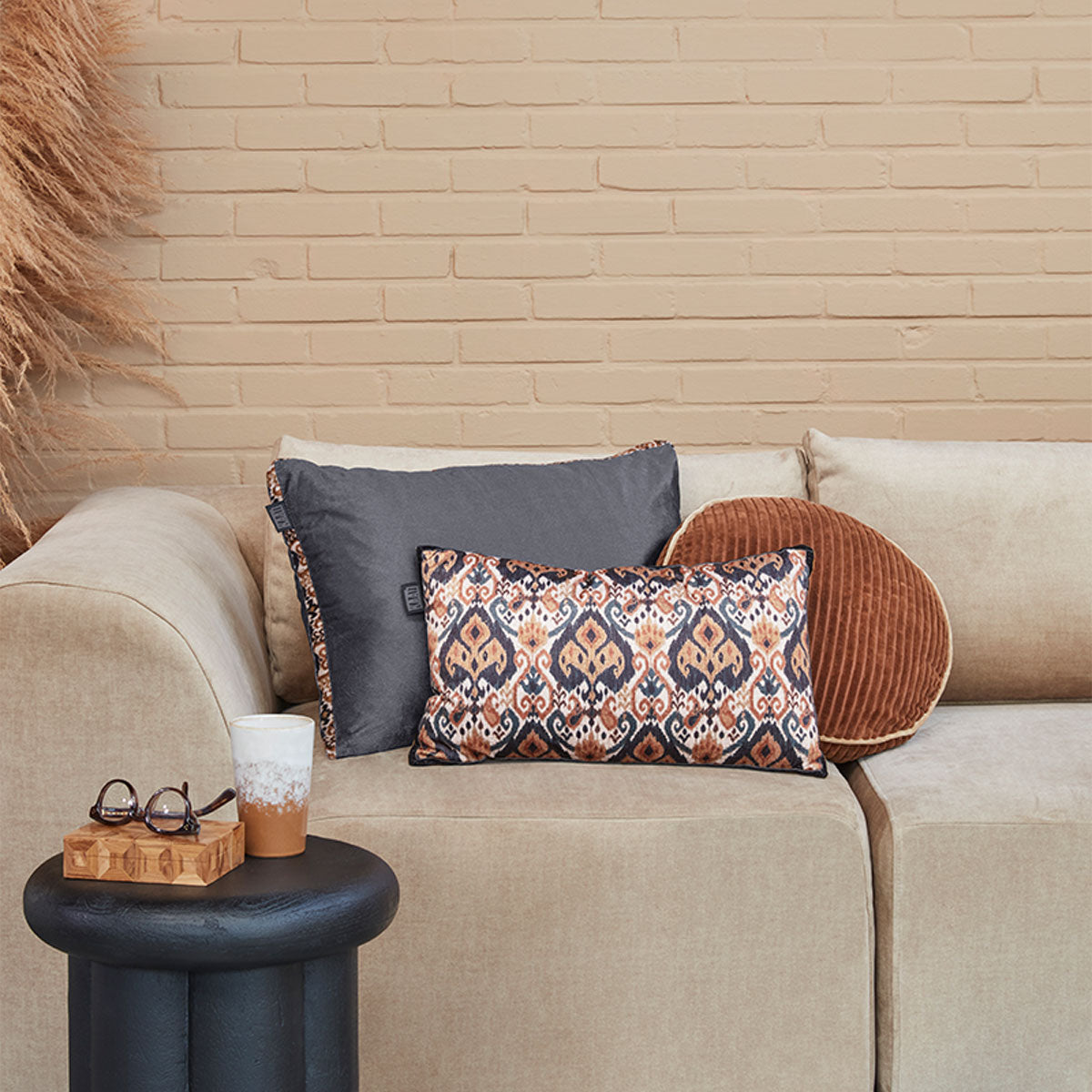 KAAT Amsterdam Julan Anthracite Velvet Oblong Filled Cushion 40cm x 60cm V442-HIN-CUSHION-JULAN-ANTHRACITE-RE