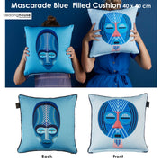 Bedding House Mascarade Blue Filled Square Cushion V442-HIN-CUSHION-MASCARADEL-BLUE-SQ