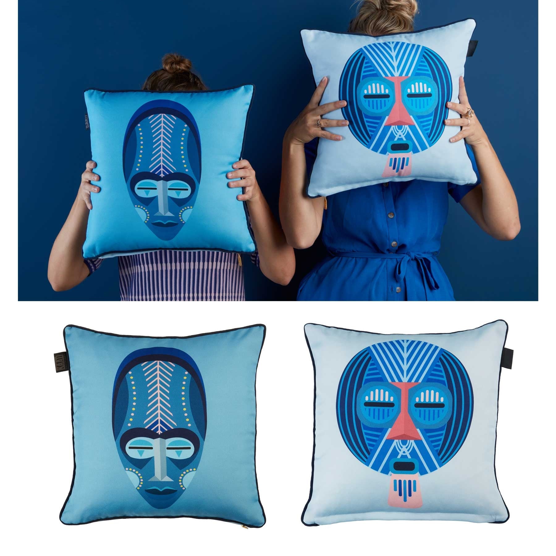 Bedding House Mascarade Blue Filled Square Cushion V442-HIN-CUSHION-MASCARADEL-BLUE-SQ