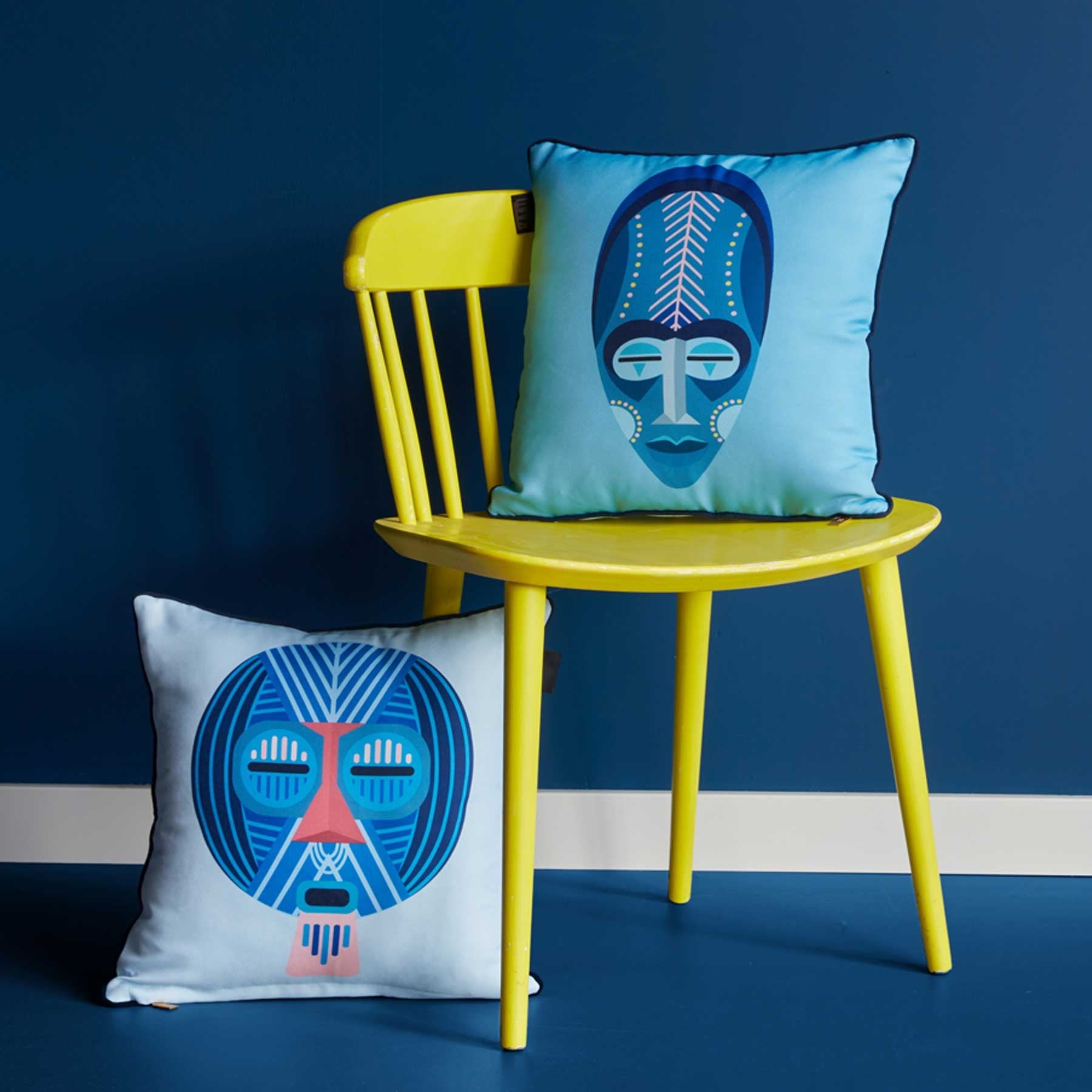 Bedding House Mascarade Blue Filled Square Cushion V442-HIN-CUSHION-MASCARADEL-BLUE-SQ