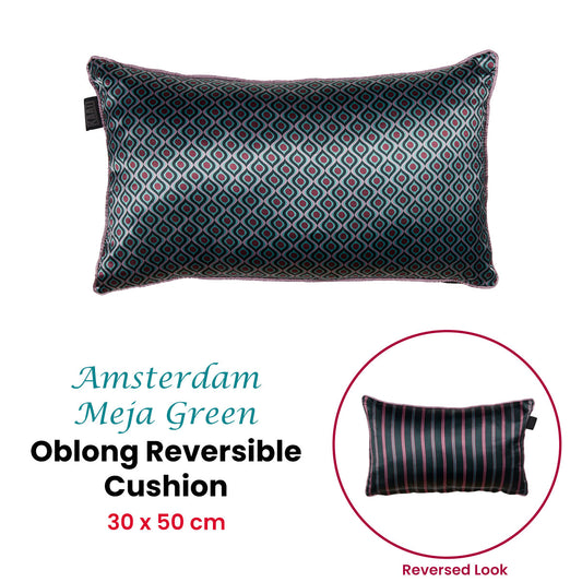 KAAT Amsterdam Meja Green Reversible Oblong Filled Cushion 30cm x 50cm V442-HIN-CUSHION-MEJA-GREEN-RE