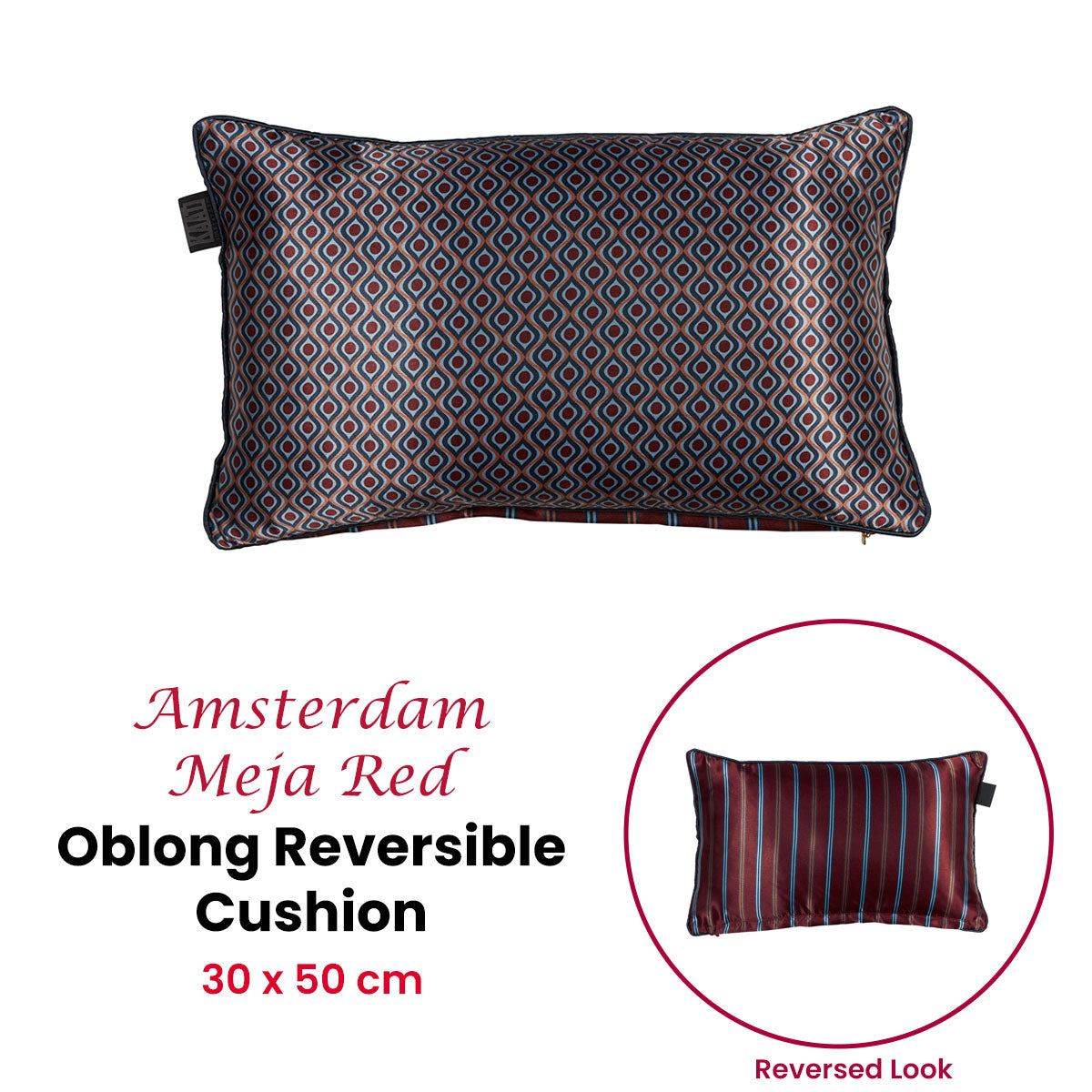 KAAT Amsterdam Meja Red Reversible Oblong Filled Cushion 30cm x 50cm V442-HIN-CUSHION-MEJA-RED-RE
