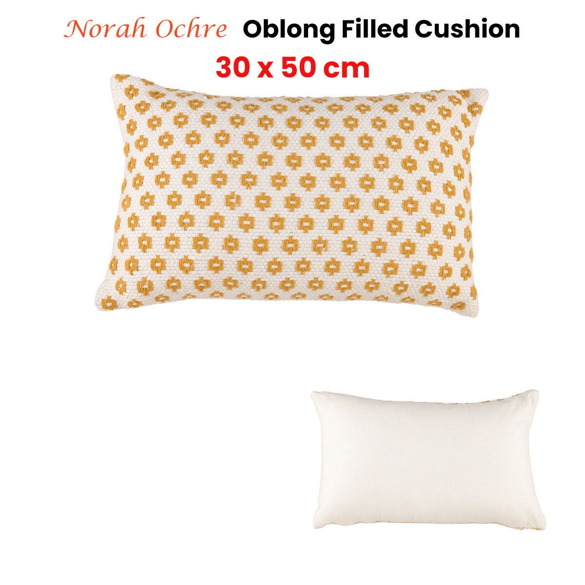 Accessorize Norah Ochre Rectangular Filled Cushion 30cm x 50cm V442-HIN-CUSHION-NORAH-OCHRE-RE