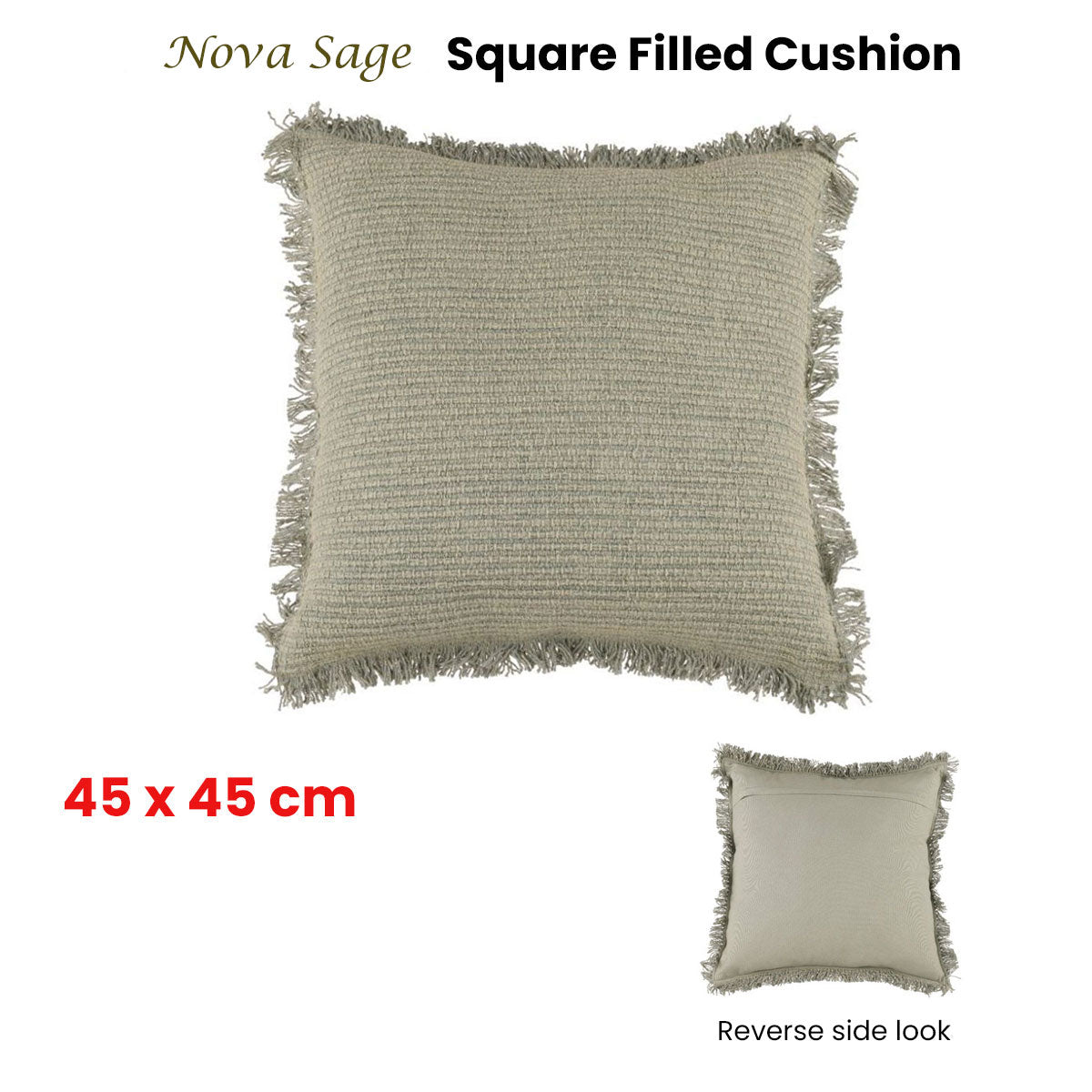 Accessorize Nova Sage Square Filled Cushion 45cm x 45cm V442-HIN-CUSHION-NOVA-SAGE-SQ