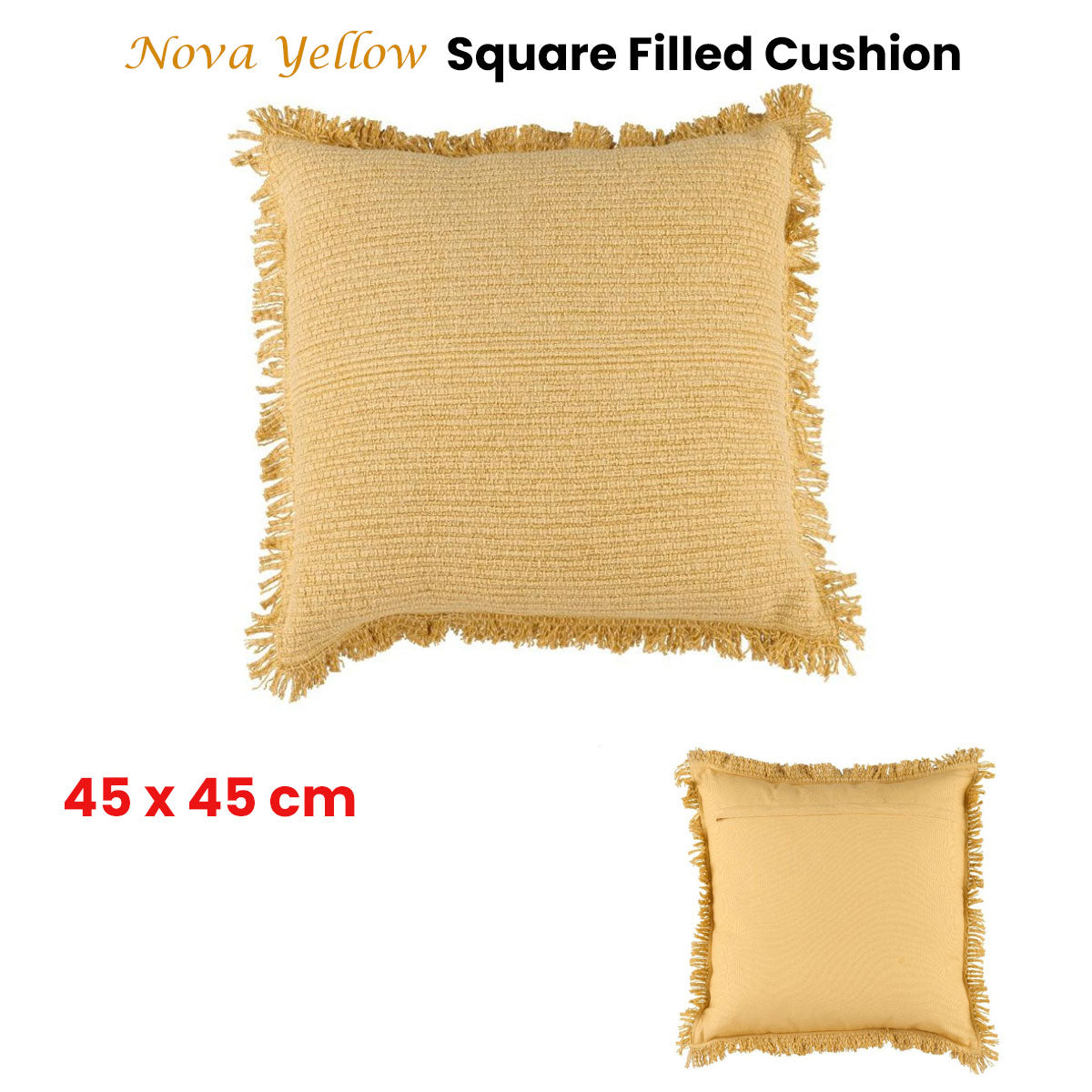 Accessorize Nova Yellow Square Filled Cushion 45cm x 45cm V442-HIN-CUSHION-NOVA-YELLOW-SQ