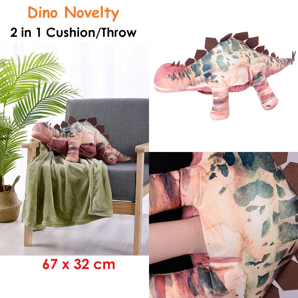 Happy Kids Dino Novelty Cushion/Throw V442-HIN-CUSHION-NOVELTY-DINO-SH