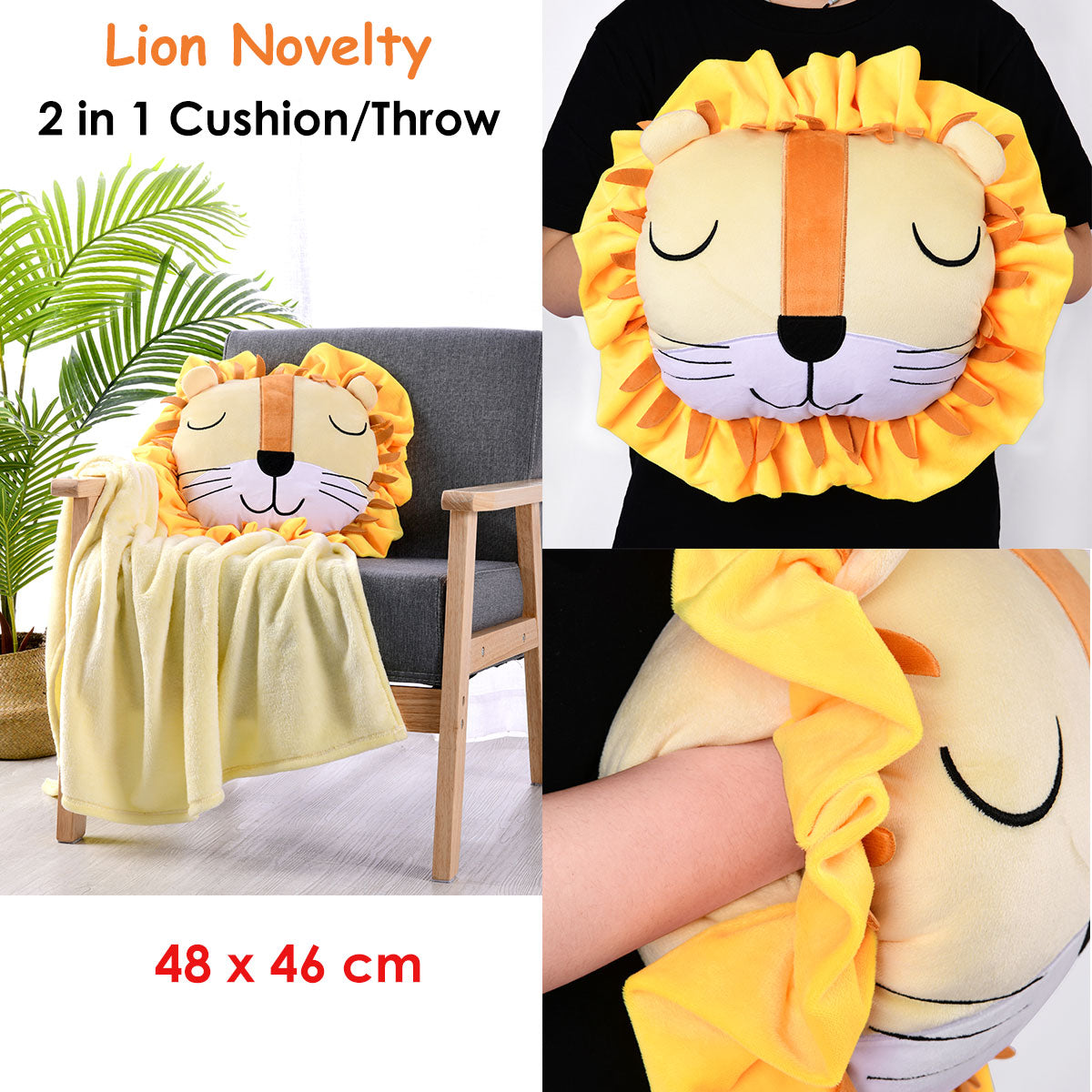 Happy Kids Lion Novelty Cushion/Throw V442-HIN-CUSHION-NOVELTY-LION-SH