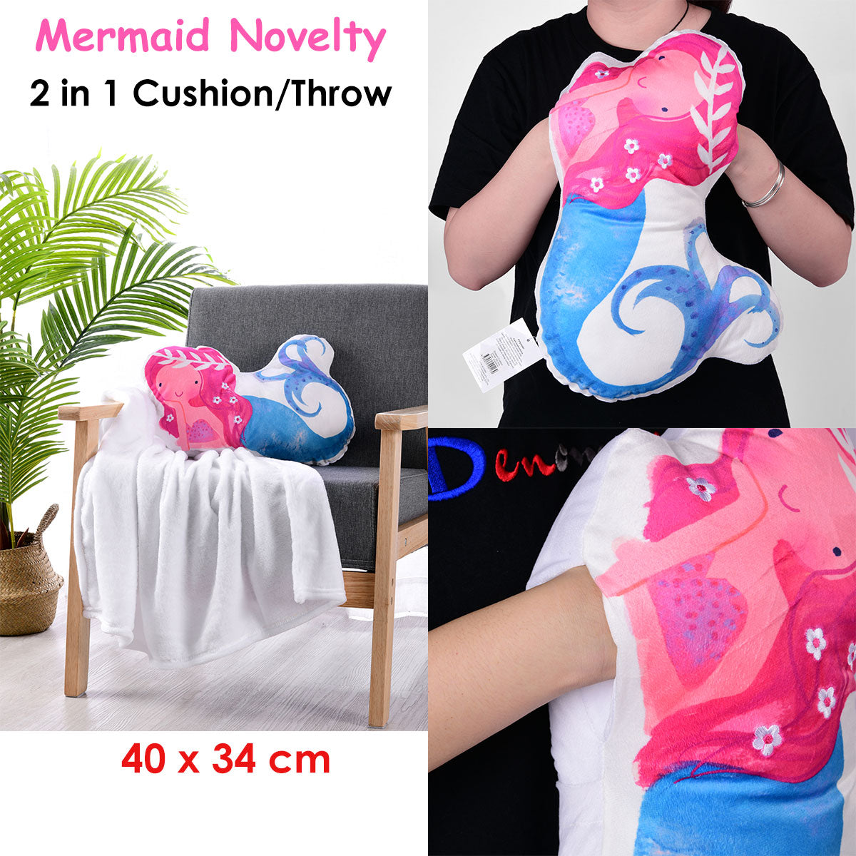 Happy Kids Mermaid Novelty Cushion/Throw V442-HIN-CUSHION-NOVELTY-MERMAID-SH