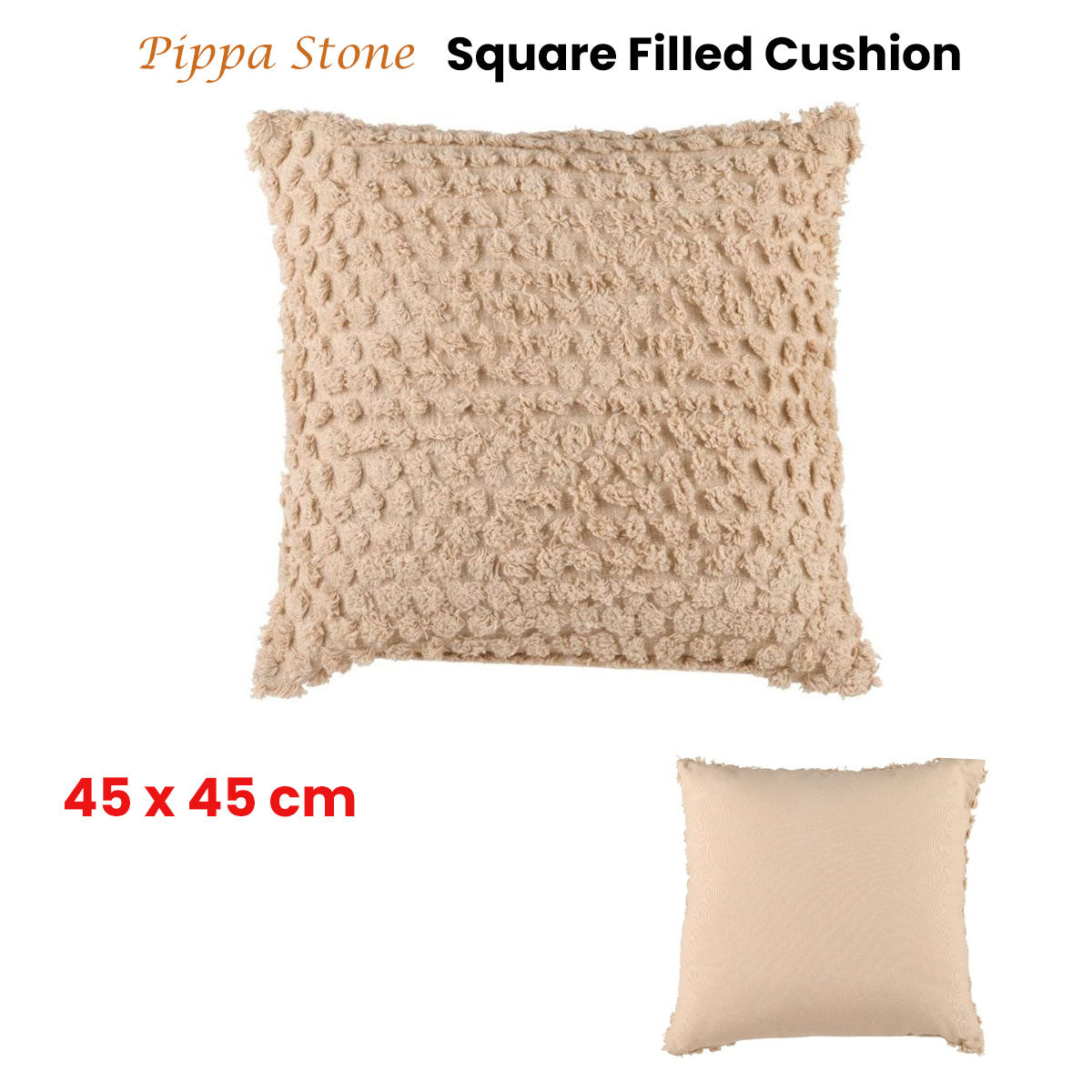 Accessorize Pippa Stone Square Filled Cushion 45cm x 45cm V442-HIN-CUSHION-PIPPA-STONE-SQ