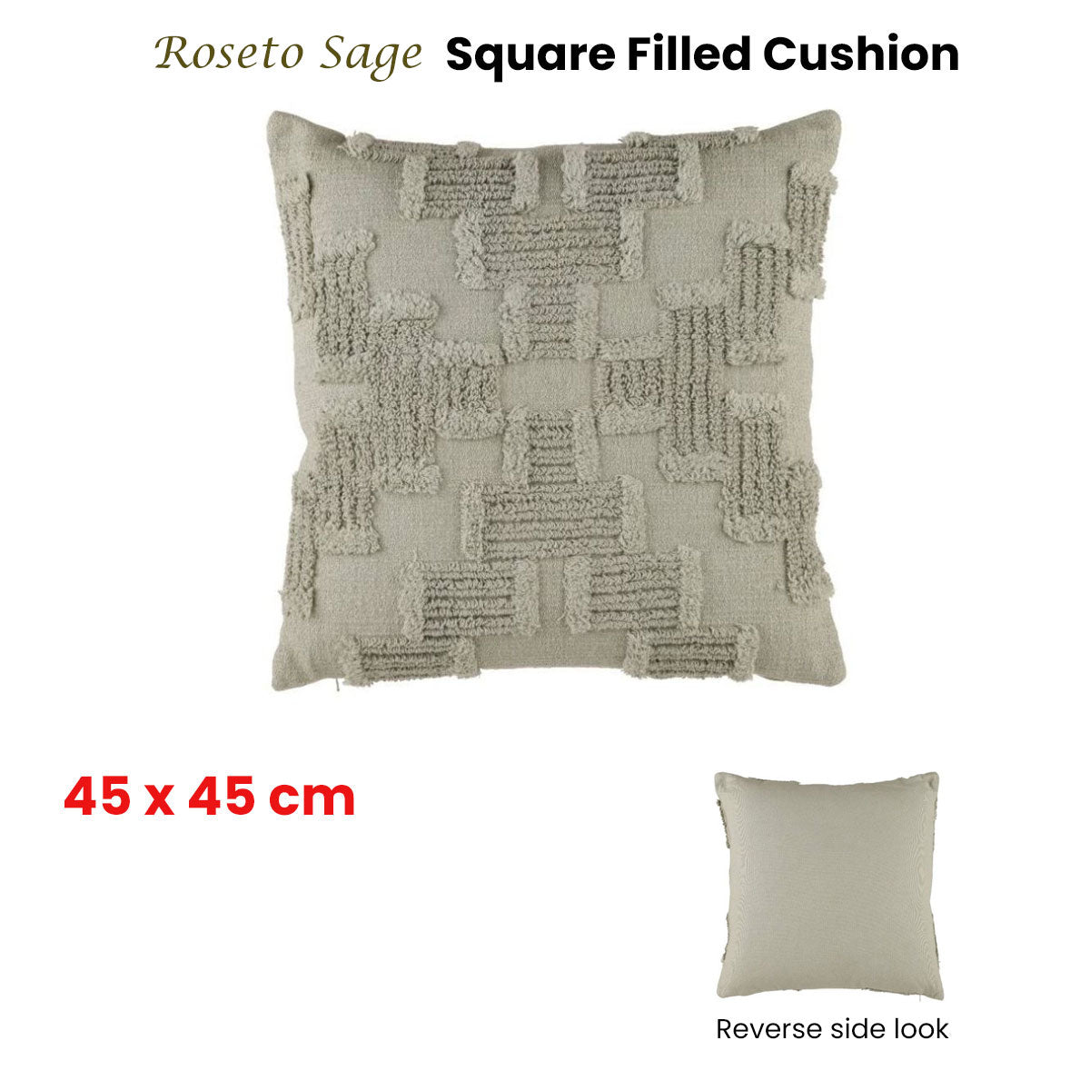 Accessorize Roseto Sage Square Filled Cushion 45cm x 45cm V442-HIN-CUSHION-ROSETO-SAGE-SQ