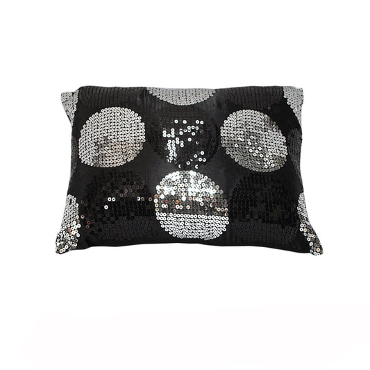 Sequined Black Silver Breakfast Filled Cushion V442-HIN-CUSHION-SEQUINED-BLACK-RE
