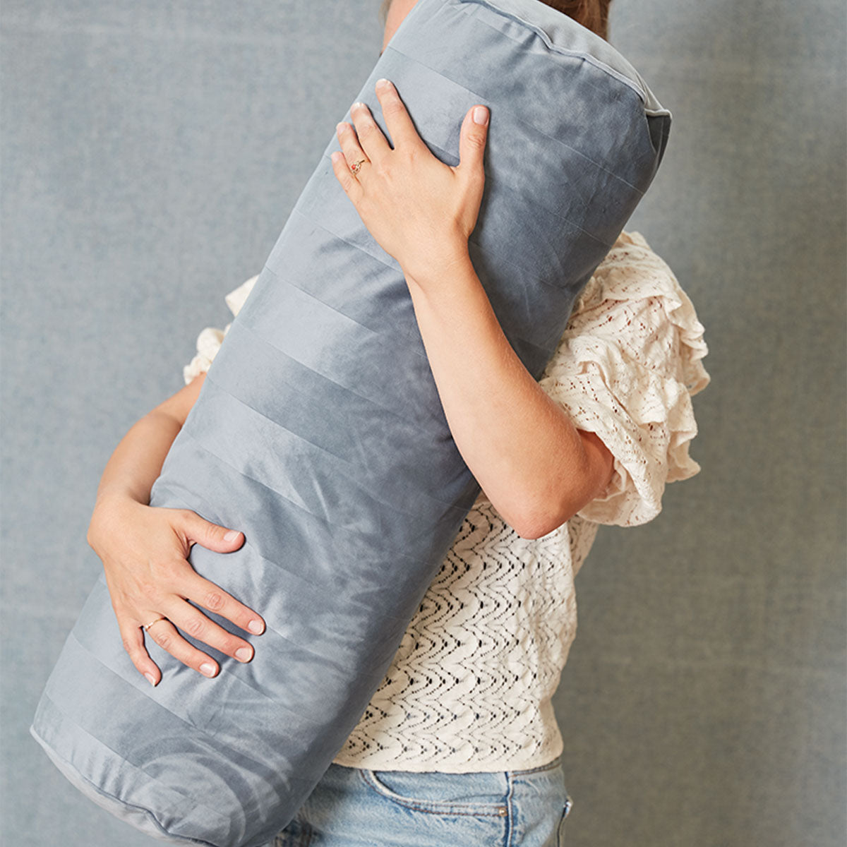 KAAT Amsterdam Softy Stripe Blue Grey Oblong Neckroll Filled Cushion 22cm x 70cm V442-HIN-CUSHION-SOFTYSTRIPE-BLUE-RE