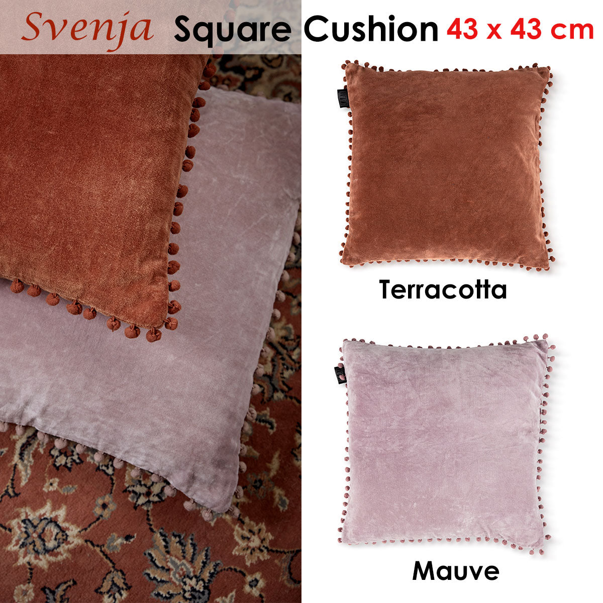 Bedding House Svenja Mauve Filled Square Cushion V442-HIN-CUSHION-SVENJA-MAUVE-SQ