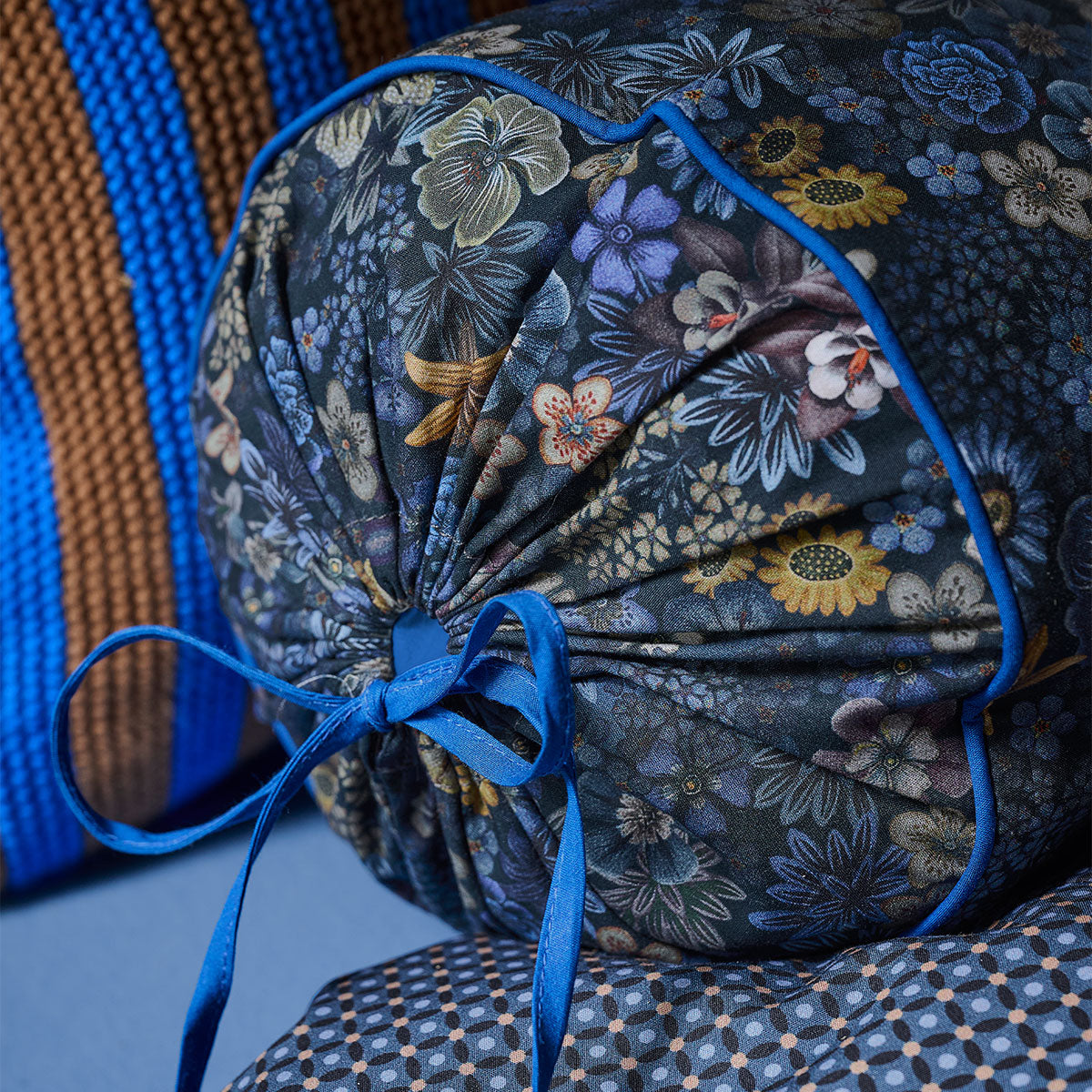 PIP Studio Tutti i Fiori Dark Blue Cotton Cover Roll Cushion 22cm x 70cm V442-HIN-CUSHION-TUTTIIFIORI-DARKBLUE-NK