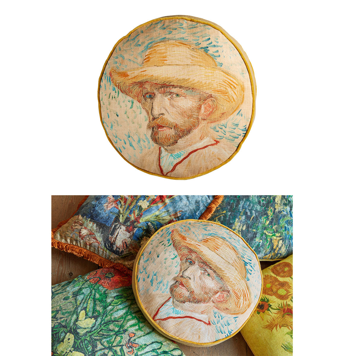 Bedding House Van Gogh Self Portrait Round Cushion V442-HIN-CUSHION-VANGOGHSELFPORTRAIT-MULTI-RD