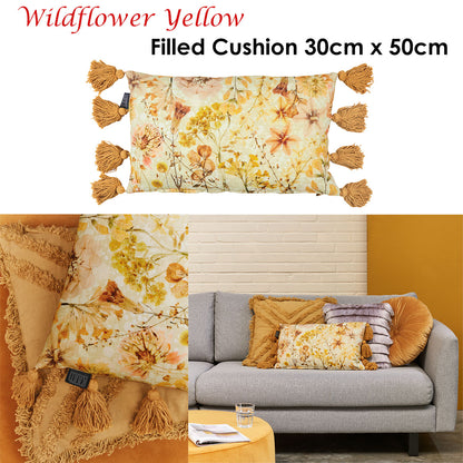 Bedding House Wildflower Yellow Filled Oblong Cushion V442-HIN-CUSHION-WILDFLOWER-YELLOW-RE