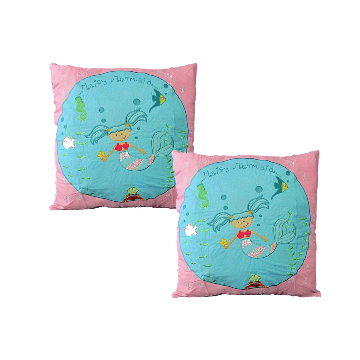 Pack of 2 Shelley Mermaid Embroidered Cushion Covers 43 x 43 cm V442-HIN-CUSHIONC-PACKOF2MERMAID-PINK-SQ