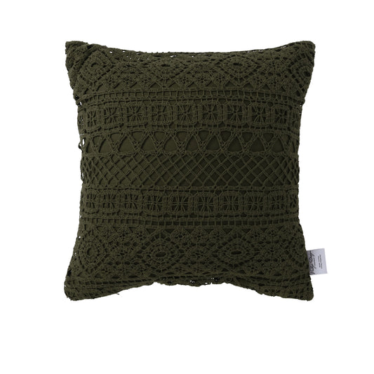 Vintage Design Homewares Tenille Olive Cotton Lace Cushion Cover V442-HIN-CUSHIONC-TENILLE-OLIVE-SQ