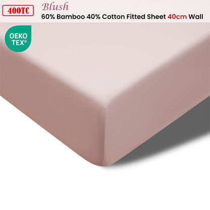 Accessorize 400TC Blush Bamboo Cotton Fitted Sheet 40cm Wall Double V442-HIN-FITTEDS-BAMBOOCOTTON40CM-BLUSH-DS
