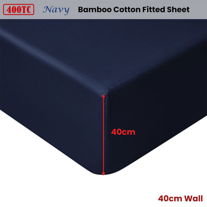 Accessorize 400TC Navy Bamboo Cotton Fitted Sheet 40cm Wall Double V442-HIN-FITTEDS-BAMBOOCOTTON40CM-NAVY-DS