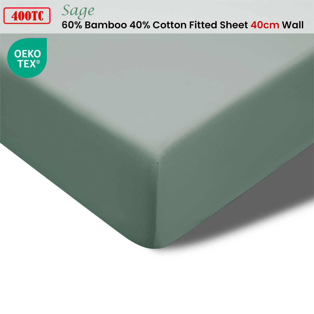 Accessorize 400TC Sage Bamboo Cotton Fitted Sheet 40cm Wall Queen V442-HIN-FITTEDS-BAMBOOCOTTON40CM-SAGE-QS