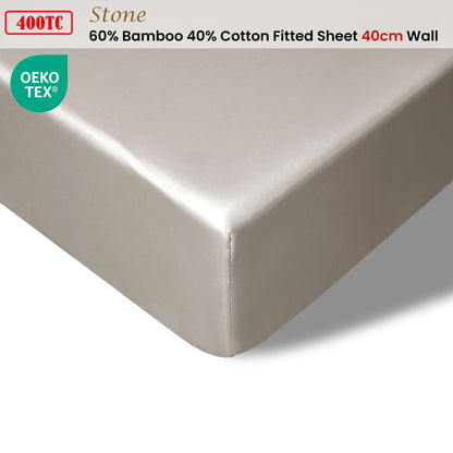 Accessorize 400TC Stone Bamboo Cotton Fitted Sheet 40cm Wall Queen V442-HIN-FITTEDS-BAMBOOCOTTON40CM-STONE-QS