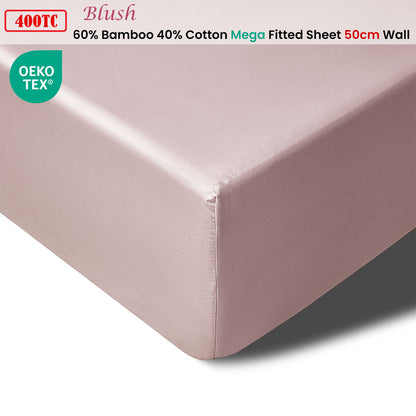 Accessorize 400TC Blush Bamboo Cotton Mega / Super Fitted Sheet 50cm Wall Queen V442-HIN-FITTEDS-BAMBOOCOTTON50CM-BLUSH-QS