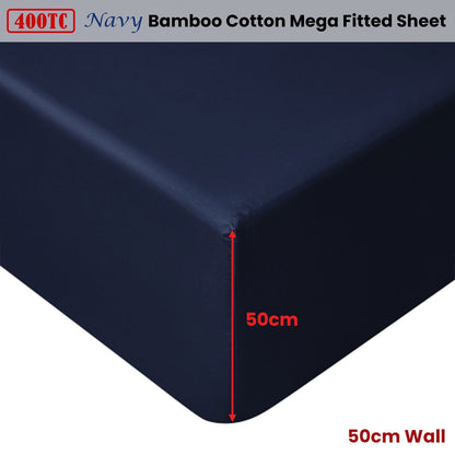 Accessorize Navy Bamboo Cotton Mega Fitted Sheet 50cm Wall Queen V442-HIN-FITTEDS-BAMBOOCOTTON50CM-NAVY-QS