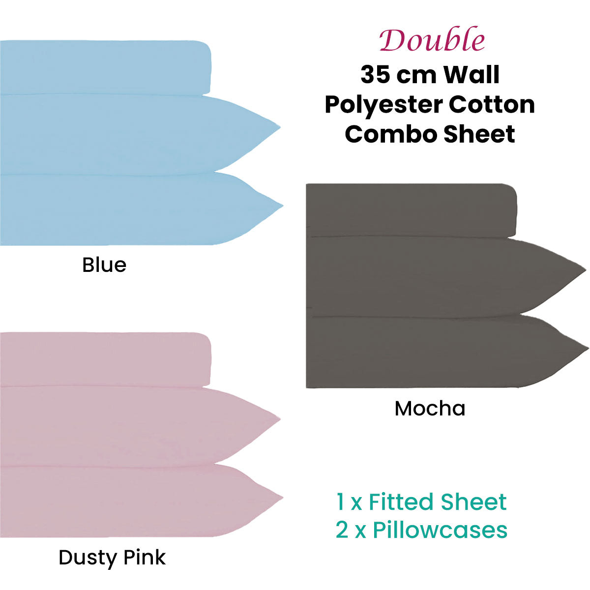 Plain Dyed Polyester Cotton Combo Set Blue Double V442-HIN-FITTEDSS-PLAINDYEPOLYCOTTON-BLUE-DS