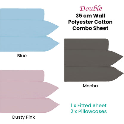 Plain Dyed Polyester Cotton Combo Set Blue Double V442-HIN-FITTEDSS-PLAINDYEPOLYCOTTON-BLUE-DS