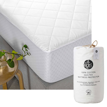 Accessorize Cotton Quilted Mattress Protector King Single V442-HIN-MATTRESSP-COTTONQUILTED-WHITE-KS