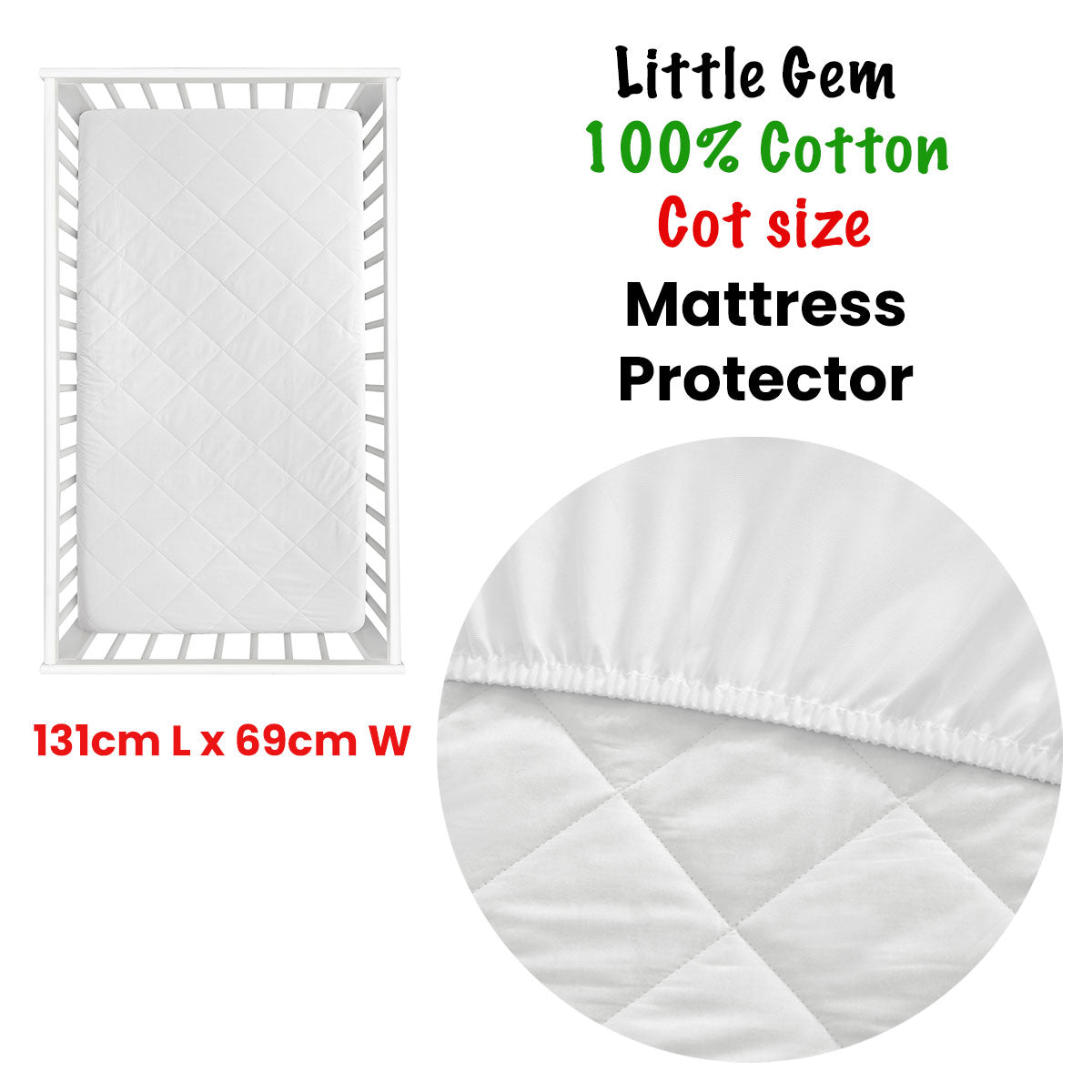 Little Gem 100% Cotton Cot Mattress Protector V442-HIN-MATTRESSP-LITTLEGEM-WHITE-CT