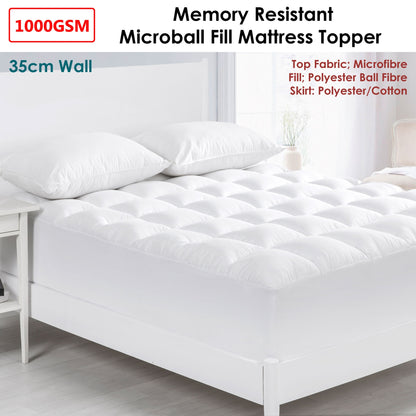 Cloudland 1000GSM Memory Resistant Microball Fill Mattress Topper Super King V442-HIN-MATTRESST-1000GSMMICROBALL-WHITE-SK