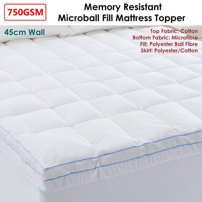 Cloudland 750GSM Memory Resistant Microball Fill Mattress Topper Queen V442-HIN-MATTRESST-750GSMMICROBALL-WHITE-QS