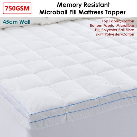 Cloudland 750GSM Memory Resistant Microball Fill Mattress Topper Queen V442-HIN-MATTRESST-750GSMMICROBALL-WHITE-QS