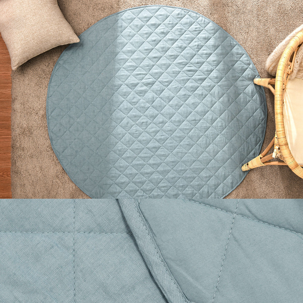 Little Gem Round Linen Cotton Baby Play Mat Capri 130cm Diameter V442-HIN-MISC-BABYPLAYMAT-CAPRI-RD