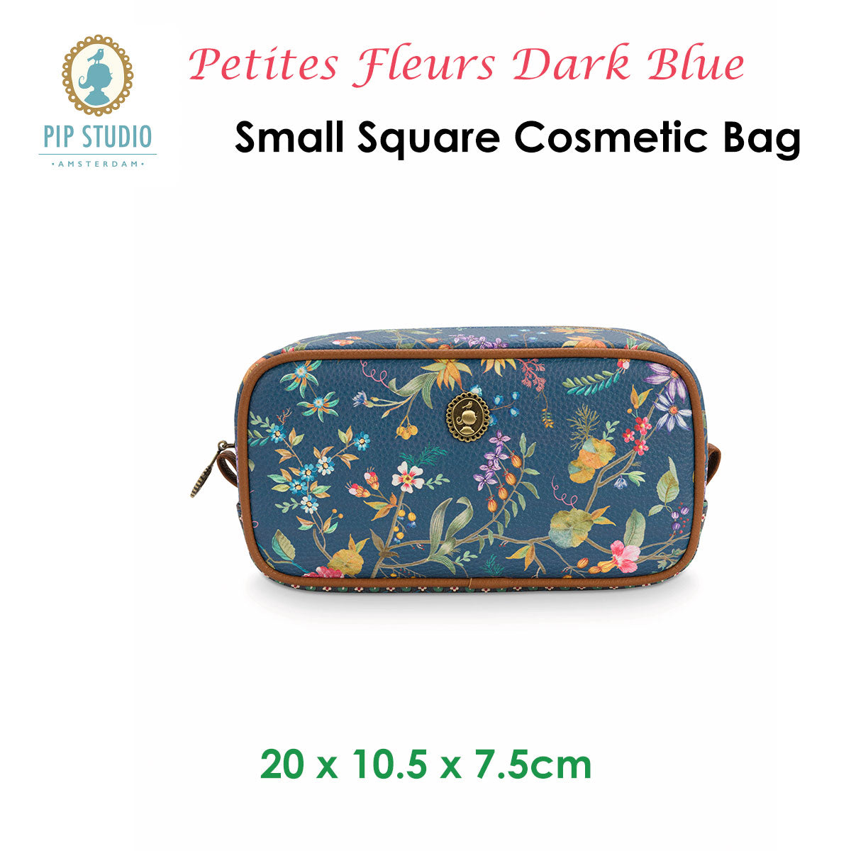 PIP Studio Petites Fleurs Dark Blue Small Square Cosmetic Bag V442-HIN-MISC-COSMETICFLEURSS-DARKBLUE-SQ