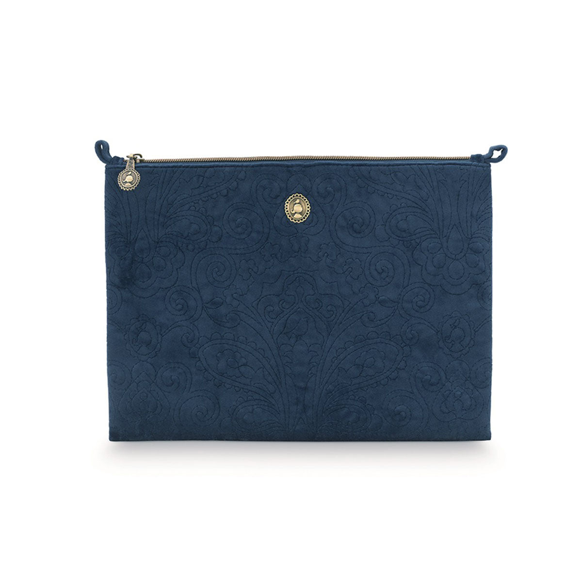 PIP Studio Velvet Quilted Dark Blue Large Cosmetic Flat Pouch V442-HIN-MISC-FLATPOUCHQUILTEDL-BLUE-SH